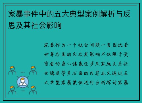 家暴事件中的五大典型案例解析与反思及其社会影响